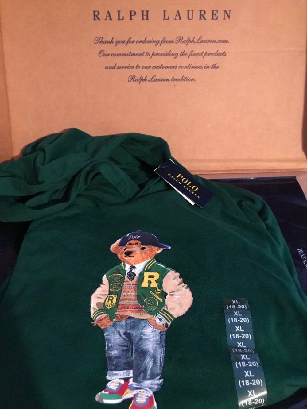 Polo Ralph Lauren Green Polo Bear Varsity Jacket Hoodie Youth XL NWT